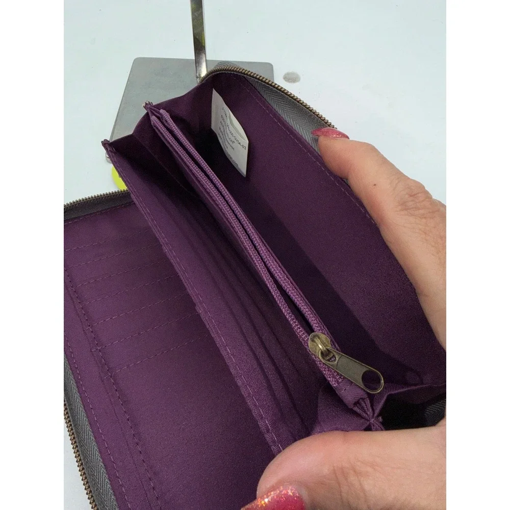Travelon RFID Blocking Wristlet Wallet Gray Purple Nylon Travel Clutch New